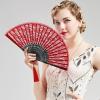 imageBABEYOND Cotton Lace Folding Handheld Fan Embroidered Bridal Hand Fan with Bamboo Staves for Wedding Decoration Dancing PartyRed