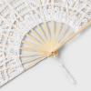 imageBABEYOND Cotton Lace Folding Handheld Fan Embroidered Bridal Hand Fan with Bamboo Staves for Wedding Decoration Dancing PartyWhite