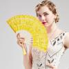 imageBABEYOND Cotton Lace Folding Handheld Fan Embroidered Bridal Hand Fan with Bamboo Staves for Wedding Decoration Dancing PartyYellow