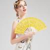 imageBABEYOND Cotton Lace Folding Handheld Fan Embroidered Bridal Hand Fan with Bamboo Staves for Wedding Decoration Dancing PartyYellow