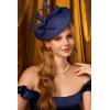 imageBABEYOND Derby Hats for Women  Fascinators Tea Party Hats Headband Wide Brim Fascinator Wedding Cocktail Feathers HeadwearStyle 2navy Blue