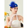 imageBABEYOND Fascinator Hat for Women Tea Party Kentucky Derby Pillbox Headpiece Costume Feathers Carnival Head WearRoyal Blue