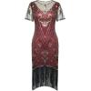 imageBABEYOND Flapper Dresses 1920s Gatsby  Roaring 20s Sequin Beaded Dress Fringe DressWine Red Gold
