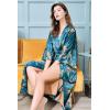 imageBABEYOND Floral Kimono Robe Satin Silky Wedding Robe Lightweight Long Kimono Nightgown SleepwearMalachite Green