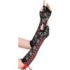 imageBABEYOND Lace Up Fingerless Gloves Long Elbow Gloves for Costume Party Laceup Arm WarmerBlack With Red Ribon