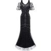 imageBABEYOND Long Dress VNeck Party Dress MultiLayer Long FringeBlack Gold