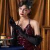 imageBABEYOND Long Satin Opera Gloves  Pageant Feather Gloves 1920s Stretchy Elbow Gloves for Halloween Costume Evening PartyBlack