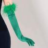 imageBABEYOND Long Satin Opera Gloves  Pageant Feather Gloves 1920s Stretchy Elbow Gloves for Halloween Costume Evening PartyDark Green