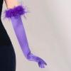 imageBABEYOND Long Satin Opera Gloves  Pageant Feather Gloves 1920s Stretchy Elbow Gloves for Halloween Costume Evening PartyPurple