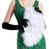 imageBABEYOND Marabou Feather Fan 20s Vintage Folding Fan Flapper Hand Fan for Costume Dancing Show Tea Party Wedding Decoration PinkPink RibWhite