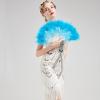 imageBABEYOND Marabou Feather Fan 20s Vintage Folding Fan Flapper Hand Fan for Costume Dancing Show Tea Party Wedding Decoration PinkPink RibYgradient Blue