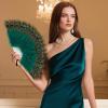 imageBABEYOND Peacock Marabou Feather Fan  Roaring 20s Vintage Style Flapper Accessories for Costume Halloween Tea PartyDark GreenWhite Rib