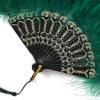 imageBABEYOND Peacock Marabou Feather Fan  Roaring 20s Vintage Style Flapper Accessories for Costume Halloween Tea PartyDark Greengold Rib