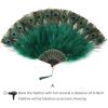 imageBABEYOND Peacock Marabou Feather Fan  Roaring 20s Vintage Style Flapper Accessories for Costume Halloween Tea PartyDark Greengold Rib