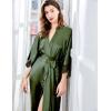 imageBABEYOND Satin Kimono Robe Silky Long Bridesmaid Wedding Lightweight Bath Robe with Lace TrimArmy Green