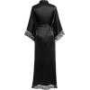 imageBABEYOND Satin Kimono Robe Silky Long Bridesmaid Wedding Lightweight Bath Robe with Lace TrimBlack