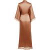 imageBABEYOND Satin Kimono Robe Silky Long Bridesmaid Wedding Lightweight Bath Robe with Lace TrimCaramel