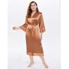imageBABEYOND Satin Kimono Robe Silky Long Bridesmaid Wedding Lightweight Bath Robe with Lace TrimCaramel