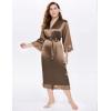 imageBABEYOND Satin Kimono Robe Silky Long Bridesmaid Wedding Lightweight Bath Robe with Lace TrimCoffee