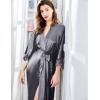 imageBABEYOND Satin Kimono Robe Silky Long Bridesmaid Wedding Lightweight Bath Robe with Lace TrimDark Gray