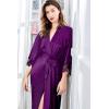 imageBABEYOND Satin Kimono Robe Silky Long Bridesmaid Wedding Lightweight Bath Robe with Lace TrimDark Purple