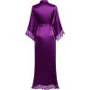 imageBABEYOND Satin Kimono Robe Silky Long Bridesmaid Wedding Lightweight Bath Robe with Lace TrimDark Purple