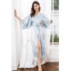 imageBABEYOND Satin Kimono Robe Silky Long Bridesmaid Wedding Lightweight Bath Robe with Lace TrimLight Blue