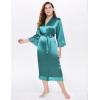 imageBABEYOND Satin Kimono Robe Silky Long Bridesmaid Wedding Lightweight Bath Robe with Lace TrimPeacock Blue
