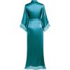 imageBABEYOND Satin Kimono Robe Silky Long Bridesmaid Wedding Lightweight Bath Robe with Lace TrimPeacock Blue