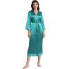 imageBABEYOND Satin Kimono Robe Silky Long Bridesmaid Wedding Lightweight Bath Robe with Lace TrimPeacock Blue