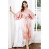 imageBABEYOND Satin Kimono Robe Silky Long Bridesmaid Wedding Lightweight Bath Robe with Lace TrimPink