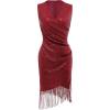 imageBABEYOND Sequin Dresses for Women  Wrap Bodycon Party Dress Ruched Fringe Sexy Night ClubwearRed
