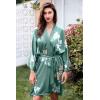 imageBABEYOND Short Kimono Bath Robe Blouse Satin Silky Kimono Cover Up Loose Cardigan Sleepwear Wedding RobeGreen