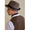 imageBABEYOND Straw Trilby Fedora Hat for Men1920s Felt Panama Hat Short Brim Summer Cap with RibbonAbrown