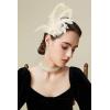 imageBABEYOND Veil Fascinator Hat for Women Peacock Feather Fascinators Hair Clip with Removable Veil Tea Party Hat Bridal WeddingBeige