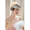 imageBABEYOND Womens 1920s Headband Flapper Feather Headpiece with Chain Roaring 20s Gatsby Themed Party Hair AccessoryChampagne Silver