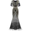 imageBABEYOND Womens Flapper Dress 1920s VNeck Evening Gown Sequin Beaded Maxi Dress for Wedding Black GoldBlack Gold