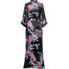 imageBABEYOND Womens Kimono Robe Long Satin Robes with Peacock and Blossoms Printed Kimono NightgownBlack