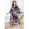 imageBABEYOND Womens Kimono Robe Long Satin Robes with Peacock and Blossoms Printed Kimono NightgownBlack