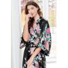 imageBABEYOND Womens Kimono Robe Long Satin Robes with Peacock and Blossoms Printed Kimono NightgownBlack