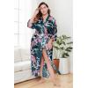 imageBABEYOND Womens Kimono Robe Long Satin Robes with Peacock and Blossoms Printed Kimono NightgownBlack Blue