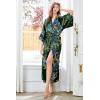 imageBABEYOND Womens Kimono Robe Long Satin Robes with Peacock and Blossoms Printed Kimono NightgownBronze Green