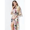 imageBABEYOND Womens Kimono Robe Long Satin Robes with Peacock and Blossoms Printed Kimono NightgownChampagne