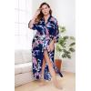 imageBABEYOND Womens Kimono Robe Long Satin Robes with Peacock and Blossoms Printed Kimono NightgownDark Blue