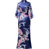 imageBABEYOND Womens Kimono Robe Long Satin Robes with Peacock and Blossoms Printed Kimono NightgownDark Blue