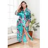 imageBABEYOND Womens Kimono Robe Long Satin Robes with Peacock and Blossoms Printed Kimono NightgownDark Green