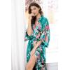 imageBABEYOND Womens Kimono Robe Long Satin Robes with Peacock and Blossoms Printed Kimono NightgownDark Green