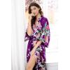imageBABEYOND Womens Kimono Robe Long Satin Robes with Peacock and Blossoms Printed Kimono NightgownDark Purple