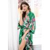 imageBABEYOND Womens Kimono Robe Long Satin Robes with Peacock and Blossoms Printed Kimono NightgownGreen
