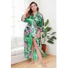 imageBABEYOND Womens Kimono Robe Long Satin Robes with Peacock and Blossoms Printed Kimono NightgownGreen